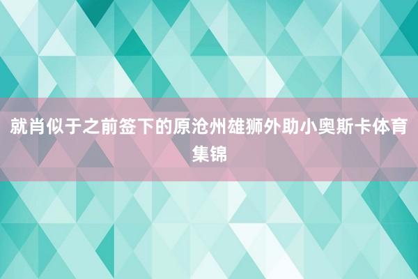 就肖似于之前签下的原沧州雄狮外助小奥斯卡体育集锦