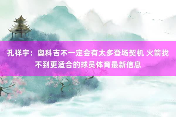 孔祥宇：奥科吉不一定会有太多登场契机 火箭找不到更适合的球员体育最新信息