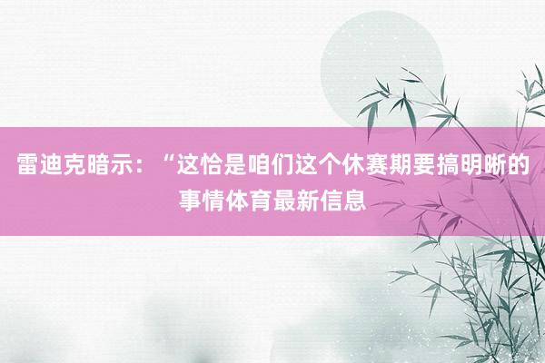 雷迪克暗示：“这恰是咱们这个休赛期要搞明晰的事情体育最新信息